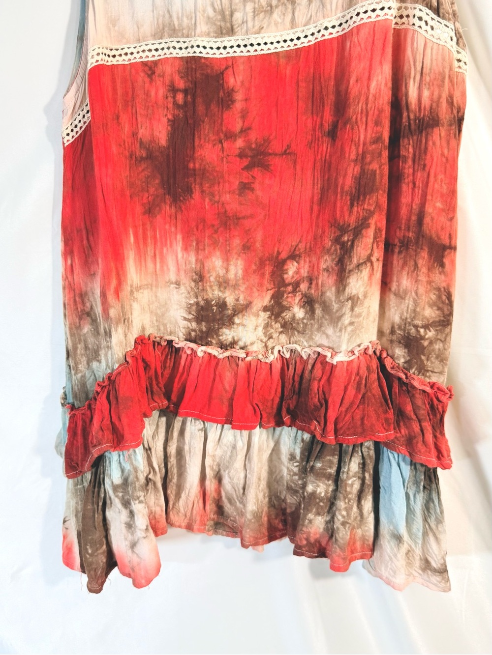 Entro Vibrant Tie Dye Tank Top With Ruffled Tiers With Crochet Trim Detailing - Picture 3 of 11